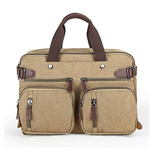 Unisex 2 in 1 Cabrio Aktentasche Rucksack, Retro Canvas Umhängetasche Umhängetasche 15 Zoll Laptop-Tasche Business Aktentasche Tote Reiserucksack Multifunktionale Handtasche,Khaki Cover