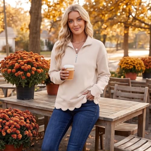 Womens Oversized Crewneck Sweatshirts Scalloped Casual Pullover Tops - image 2