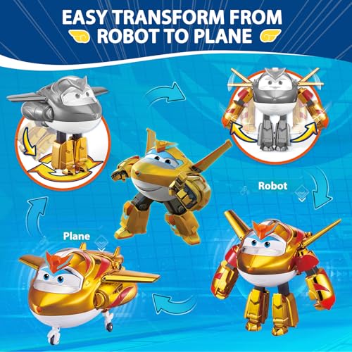 Super Wings Transformable Toys Playset, 5 in Golden Boy and Golden Girl Airplane Transforming Figures Toys Set, 2 in 1 Mode Rescue Bots Toy for 3-5 Year Old Boys Girls Toy for Toddlers Kids Age 3-5