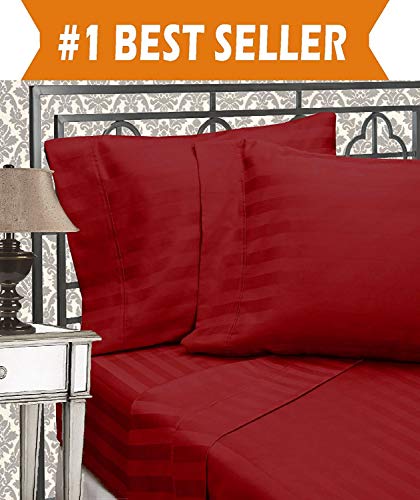 Elegant Comfort Best, Softest, Coziest 6-Piece Sheet Sets! - 1500 Premier Hotel Quality Luxurious Wrinkle Resistant 6-Piece Damask Stripe Bed Sheet Set, Full Burgundy
