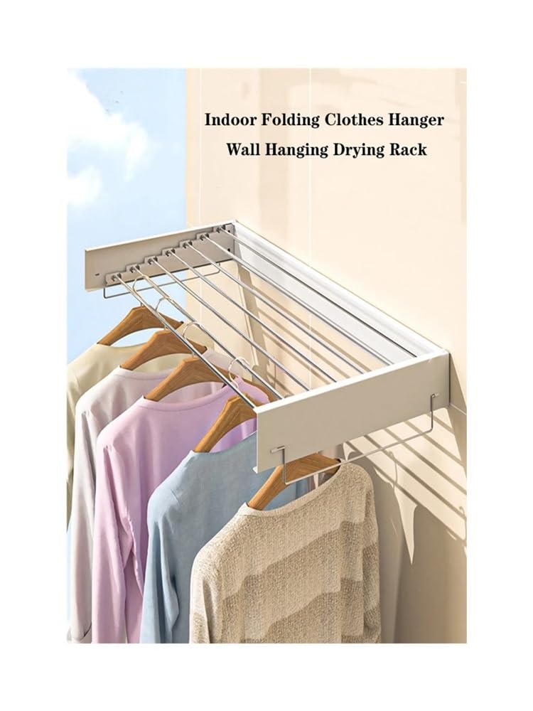 Tendedero plegable invisible para colgar en la pared, para interiores, balcón, habitación, sin taladro, barra de ropa, organizador de almacenamiento que ahorra espacio (mango de 120 cm, 7