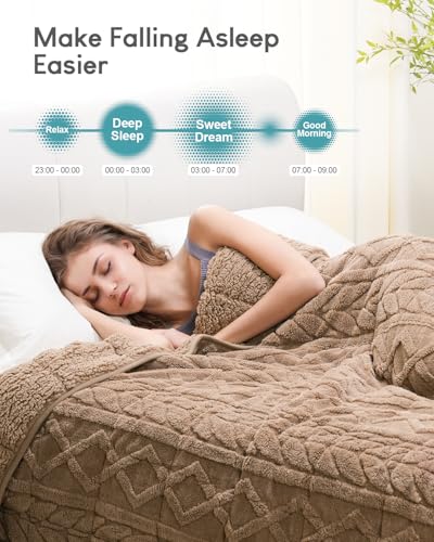 Cottonblue Jacquard Sherpa Weighted Blanket 20lbs for Adults- Soft, Warm, and Thickened Calm Blanket for Ultimate Comfort and Better Sleep, Heavy Weighted Blankets 60x80 Inches, Cream White