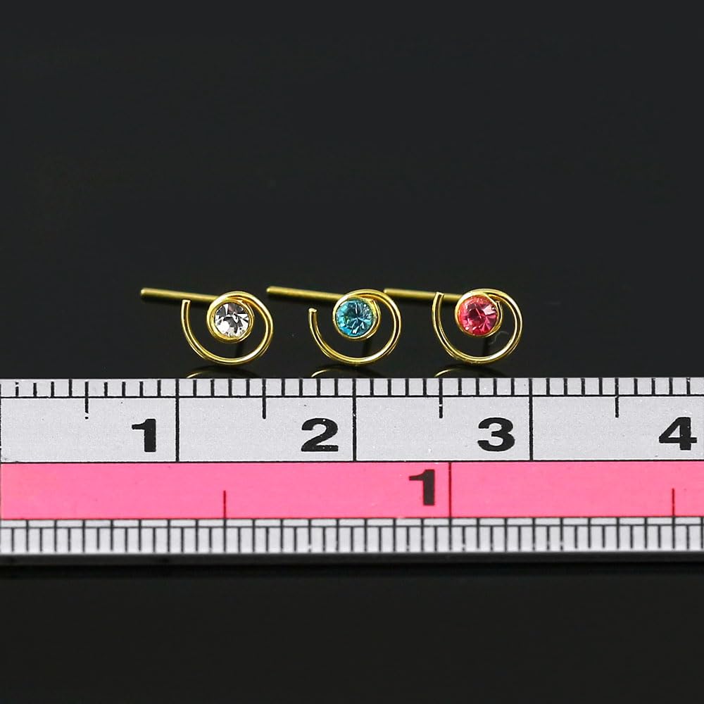 9K Gelb Gold Kristall Stein auf Spirale Colil 22 Gauge L biegen Nase Stud Piercing