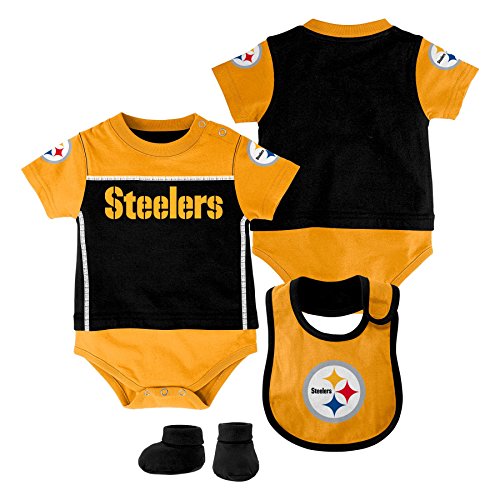 Image of NFL Pittsburgh Steelers Creeper/Bib and Bootie Set, Youth 3 Months, Black