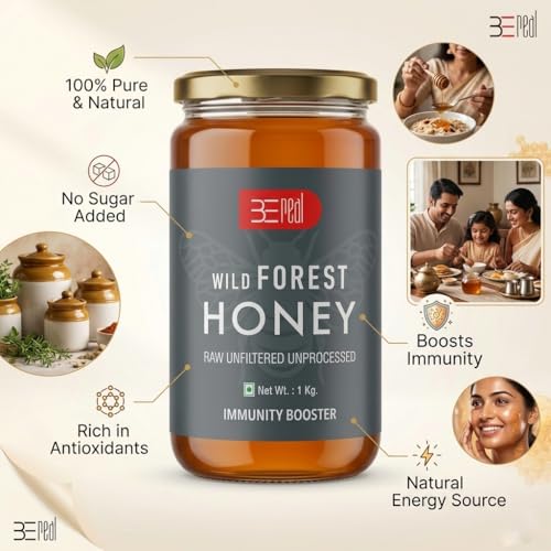 Image of BeReal Wild Forest Honey 1kg | Raw, Unfiltered & Unprocessed | 100% Pure Natural Wild | No Added Sugar, No Preservatives | Rich in Antioxidants