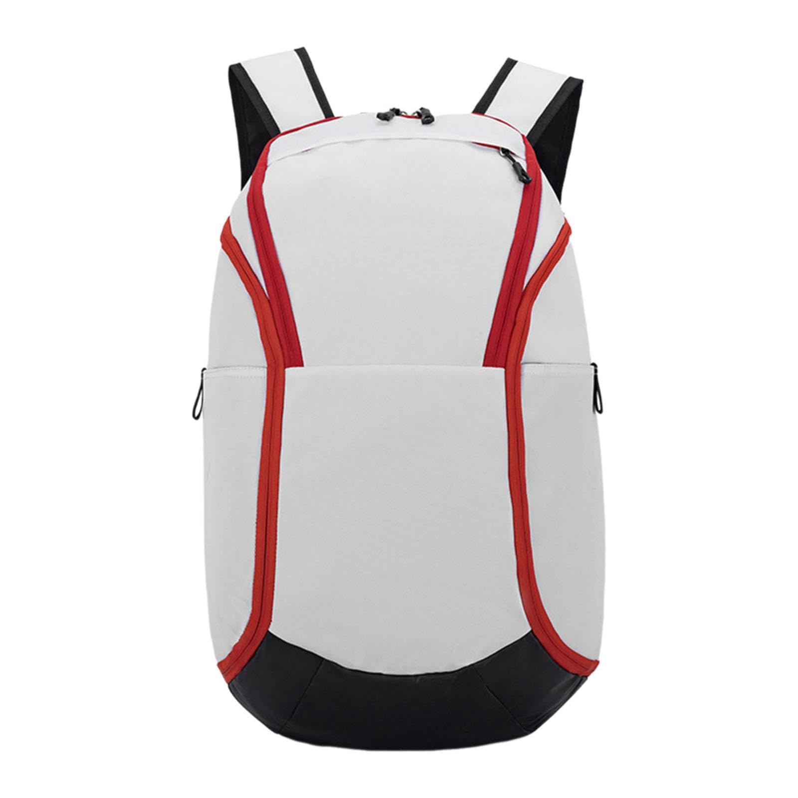 Vaveren Basketball Backpack Equipment Bag Hiking Bag Fitness Bag with Ball Rack Large Gym Bag for Travel, Rugby Ball, White Red