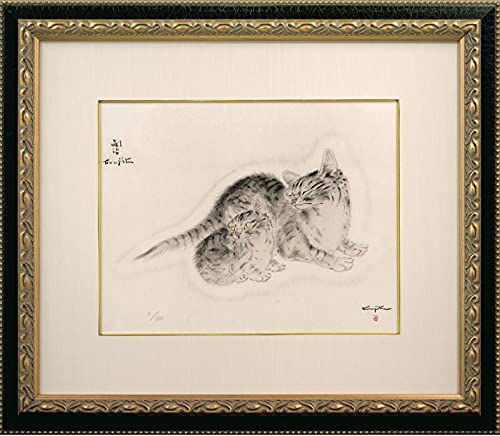 Amazon.co.jp: 真作藤田嗣治 「親子猫 」カラーコロタイプ 手彩和紙 