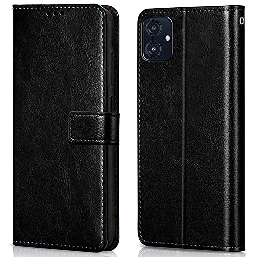 Image of WOW IMAGINE Shock Proof Flip Cover Back Case Cover for Samsung Galaxy M04 | F04 | A04e (Flexible | Leather Finish | Card Pockets Wallet & Stand | Black)