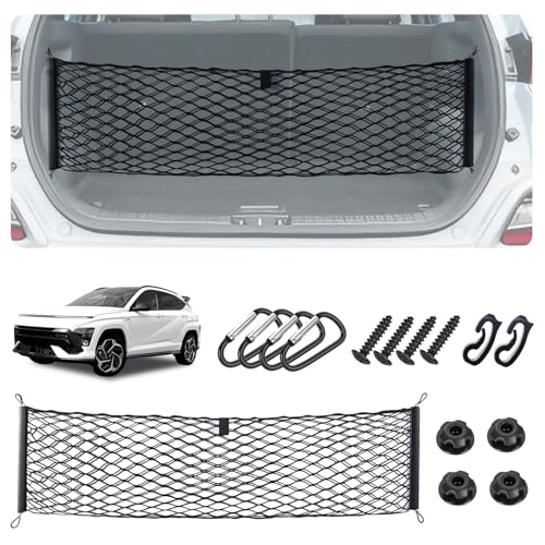 Image of Envelope Style Cargo Net for Hyundai Kona 2024 2025 2026 Accessories, Rear Trunk SUV Mesh Cargo Net, Upgraded 5mm Bungee & Double-Layer Nylon Storage Tailgate Netting Grocery&Tools Holder Organizer