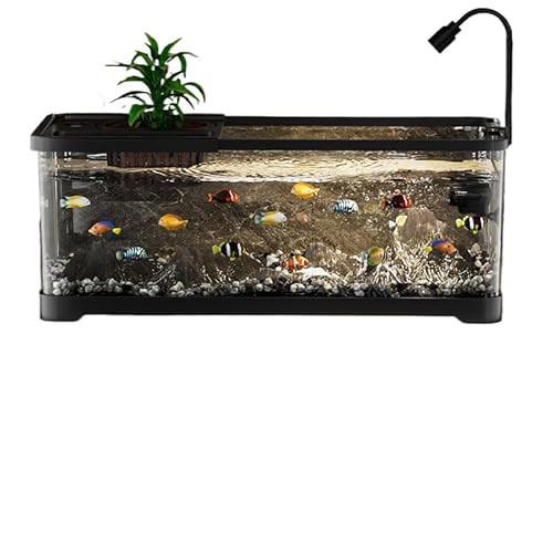 Dearollingエコ金魚鉢造波フィルターアクリル素材大型水槽リビング用怠惰な養魚フルセット超清原生渓流水槽 (47.6x21x21cm,ブラックカバー【造波ベーシック】)