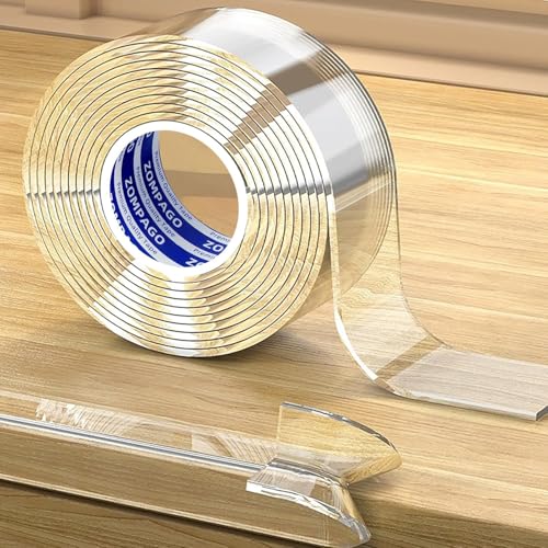 Image of ZOMPAGO Clear Acrylic Edge Protector Tape, 2mm Thick x 2.6in x 13FT, Self Adhesive Transparent Bumper Strip for Table Edge, Crib Edge, Sharp Furniture Edge Protection, Baby Proofing