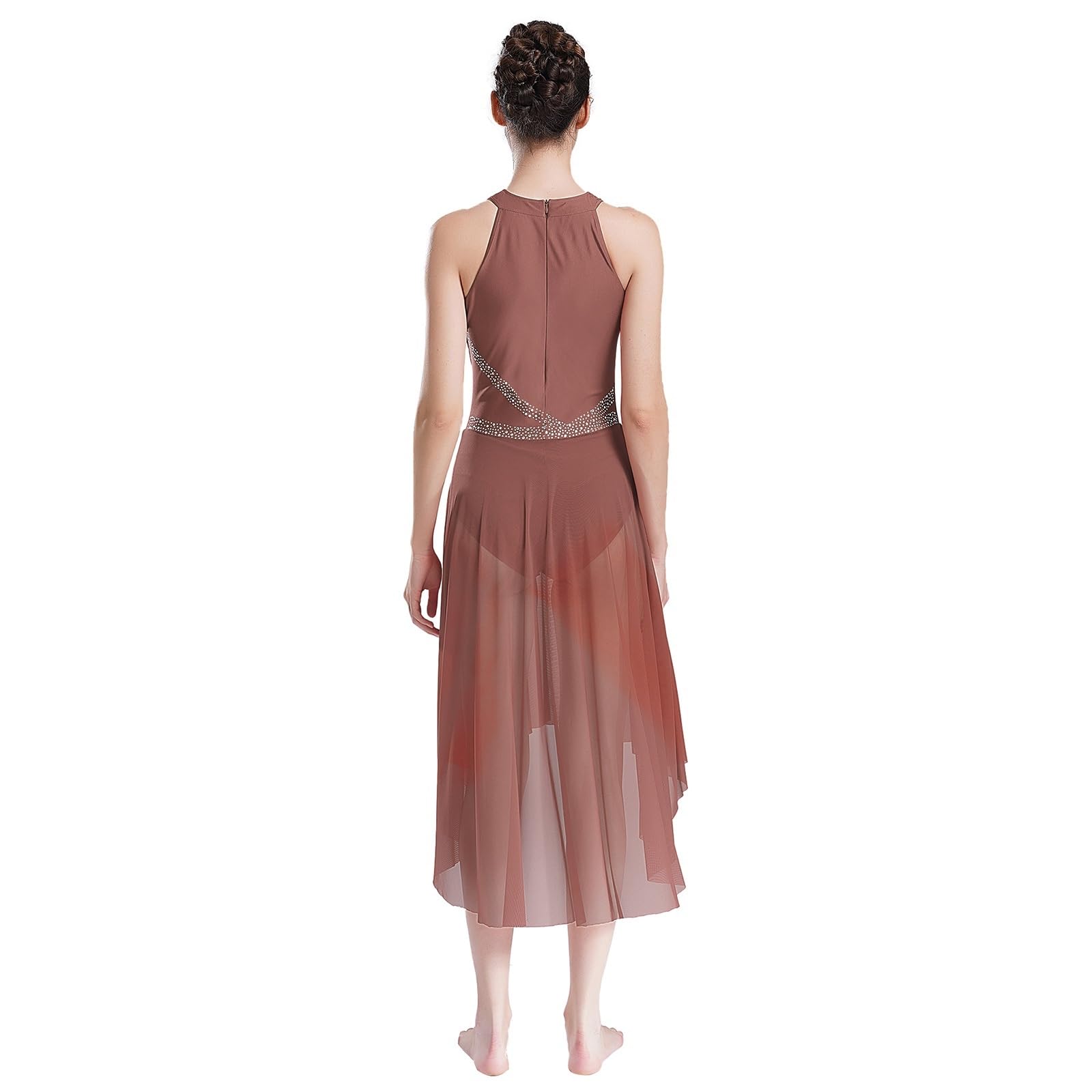 Kostüme für Lyrischen Tanz Ballett Lyrical Zeitgenössisches Tanzkleid Neckholder Mesh Gymnastik Trikot Strass gerüscht Performance Kostüm Damen