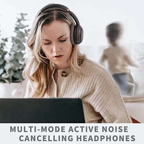 Supsoo Headphones Wireless Bluetooth, Active Noise Cancelling Headphones Bass Headphone With Mic,60H Playtime,Stereo Sound,Over Ear Retro Pc Wireless Bluetooth Headset-Black Brown #TOP5