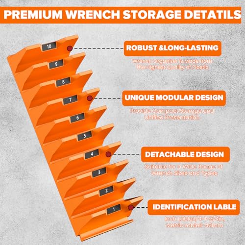 80PCS Modular Wrench Organizer Wrench Holder - Wrench Tool Organizers for Tool Drawer Storage, Wrench Storage Set with Metric & SAE Label, Wrench Rack Tool Gift for Professional Mechanics, Orange