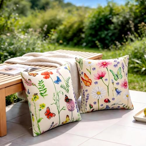 Aisybaklyn 2er Set Kissenbezüge 45x45 Kissenbezug Outdoor Kissen Wetterfest Dekokissen Wasserdicht Kissenhüllen Sofakissen Kissenhülle für Gartenbank Outdoorkissen Sommer Blumem Zierkissen Grün Kissen