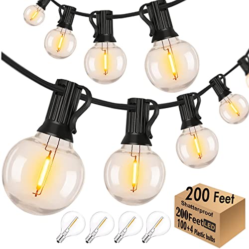 Skeerei Outdoor String Lights Waterproof Patio Lights 200Ft With 100+4 Shatterproof G40 Led Edison Lights,Outdoor Hanging Lights For Party Backyard Gazebo Pegola Cafe, 2Pack X 100Ft #TOP28