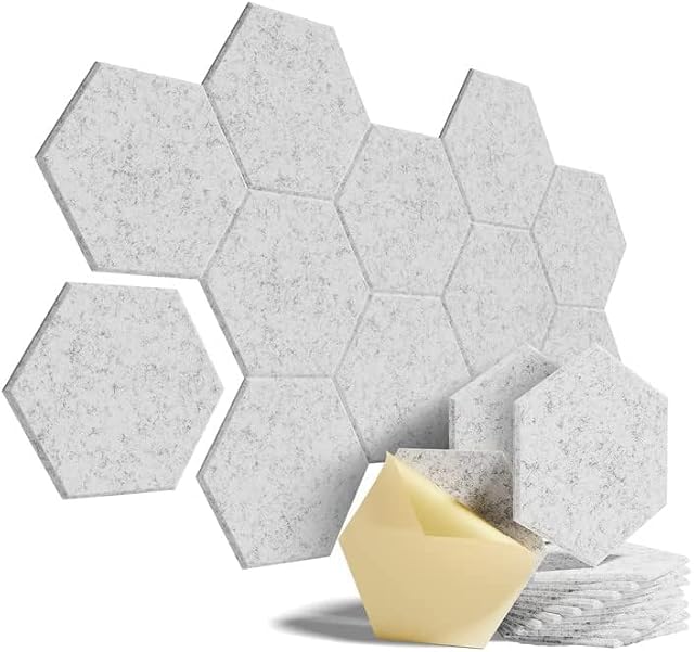 Soundsbay 12 Pack 30X 25 X 1cm sześciokąt Panele z pianki akustycznej Panele dźwiękochłonne o wysokiej gęstości Redukują hałas i echo w pomieszczeniach do nagrywania w studiu/biura domowego