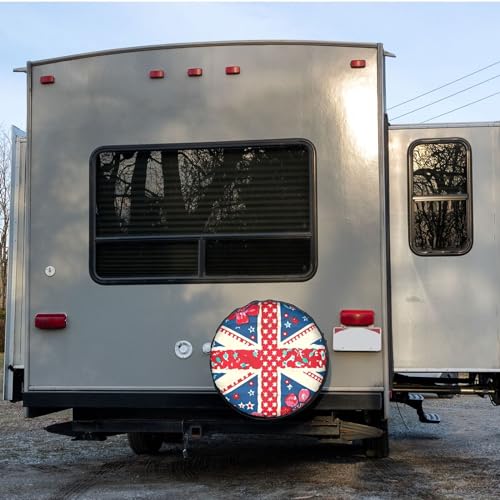 Image of Dujiea Cute British Flag Spare Tire Cover, Universal Wheel Tire Cover Waterproof Dust-Proof Tire Protectors for Trailer Rv SUV Truck Camper and Many Vehicle 14 15 16 17 Inch