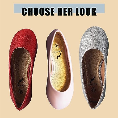 NORTY Girls Fashion Ballerina Ballet Slip On Flat Shoe Sizes Toddler to Big Kids Patent, Nubuck, Glitter4