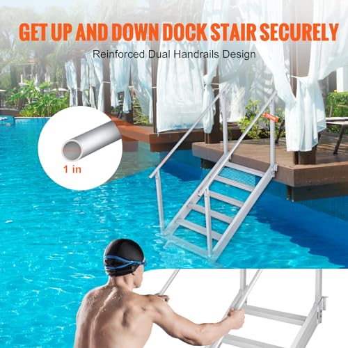 Image of VEVOR Dock Ladder 6 Steps, 500lbs, Aluminum Adjustable Height Pool Steps