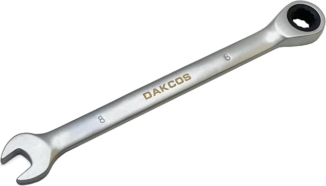 DAKCOS Fixed Head Ratchet Spanner 8mm Ratcheting Combination Wrench Chrome Vanadium Steel