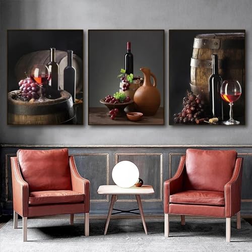Toile cuisine nature morte vin rouge et bière 80x110cm sans cadre pour salon