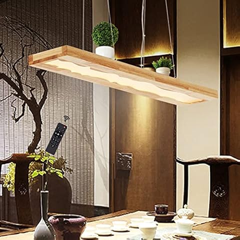 Lfoute Wooden Hanging Lamp LED Dimmable Pendant Light Dining Table Pendant Lamp Adjustable Height Ceiling Light Resin Modern Chandelier Kitchen Office Cafe Dining Room Living Room Decorative Lights Cover