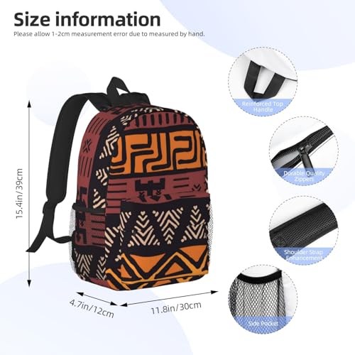 African Mud Cloth Tribal Print Unisex Lightweight Backpack Work Backpack, Versatile Adult Laptop Backpack Hiking4