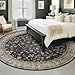 Black Boho Washable Round Rug 8ft - Large Area Rug for Living Room, Bedroom, Dinning Room Low Pile Non Slip, Dark Farmhouse Carpet, Moody Retro 8x8 Circular Indoor Décor