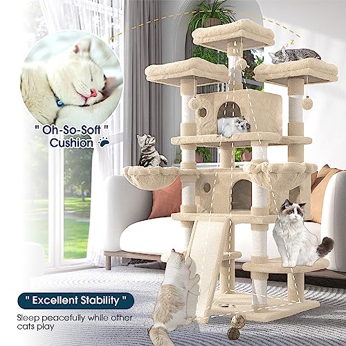 Árbol para gatos grande multi-niveles 68 pulgadas beige miniatura 3
