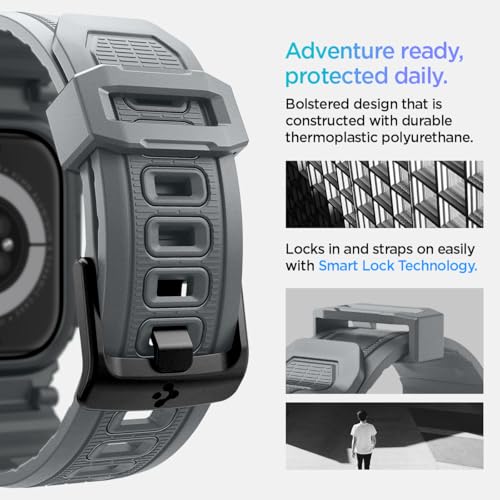 Image of Spigen Rugged Armor Pro for Apple Watch Series 11 46mm Case with Strap Band, Series 10 46mm Protective TPU Cover with Strap - Dark Gray