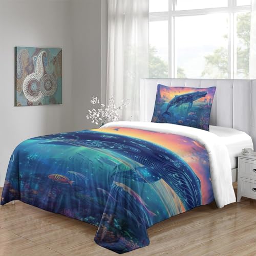 Parure de lit microfibre 135x200 cm housse couette baleine avec taies - 5