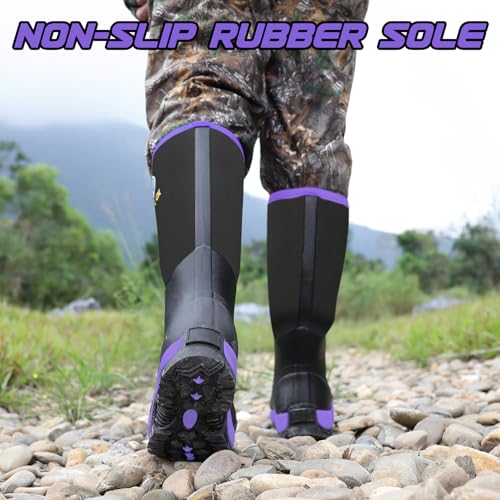 Image of Kalkal Rubber Boots for Women, Insulated Waterproof Womens Hunting Boots, 6mm Neoprene Camo Mud Boots Tall Rain Boots for Women Working Gardening Farming, Size 5-11