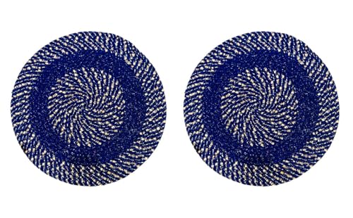 Image of Cotton Round Doormat for Entrance|Handmade Cotton Doormat | Quick Dry, Washable Door Mat for Home, Bathroom & Bedroom- 16 Inch Small (Blue-2r)