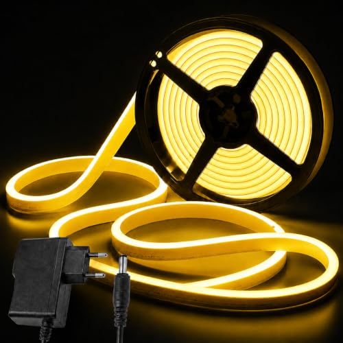 Image of HEADLY 16.4 Feet LED Neon Strip Lights, with 12V Adapter, Waterproof IP65, Silicone Flexible Rope Light for Home Wall Decor | Neon Lights | 5 Meter |