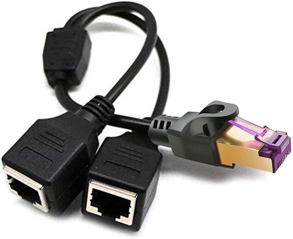 RJ45 Network Splitter Adapter Cable, Sartyee RJ45 1 Male to 2 Female Socket Port LAN Ethernet Network Splitter Y Adapter Cable Suitable for Super Category 5 Ethernet, Category 6 Ethernet and More