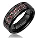 8MM Mens Titanium Ring Wedding Band Black Plated with Black and Red Carbon Fiber Inlay [Size 7]