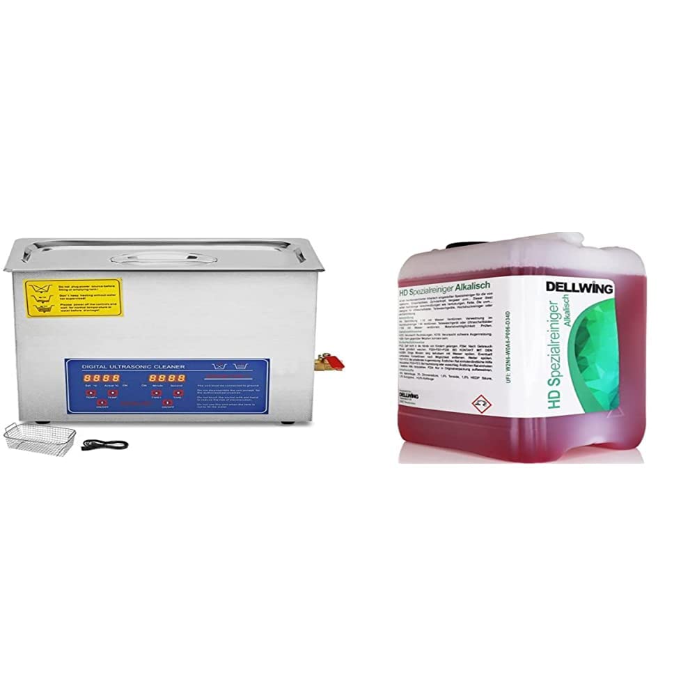 Pulitore a ultrasuoni 6L, Ultrasonic Cleaner professionale 180 W 220 V & DELLWING Hd Detergente Speciale - Concentrato Di Detergente