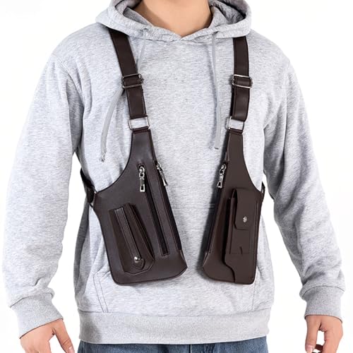 Premium Leather Adjustable Underarm Shoulder Bag for Men, Multi-pocket Waterproof Shoulder Holster for Travel (Black)