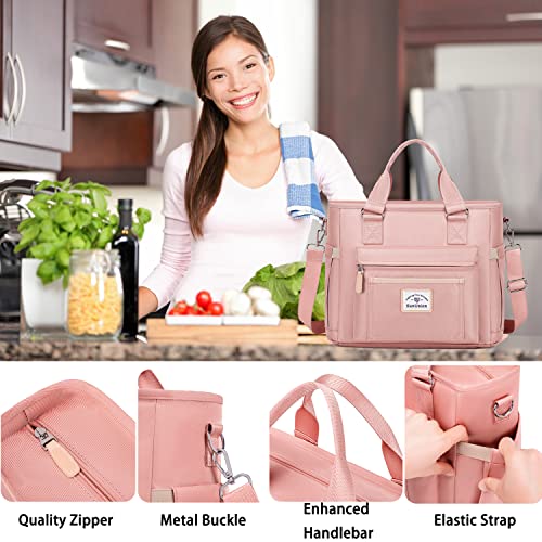 Sununion Lunch Bag Women, Cute Insulated Lunch Bag, Large Lunch Tote For Work, Leak Proof Lunch Box For Adults, Lunch Purse, Cooler Bag With Side Pockets And Shoulder Strap For Picnic Office(Pink) #TOP4