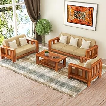NATRAJ ART & CRAFT Sheesham Wood 6 Seater Sofa Set for Living Room Wooden Sofa Set for Living Room Furniture (3+2+1, Natural Teak Finish)