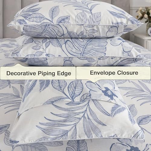 Image of Gray-Blue Floral Percale Sheets California King Hawaii Print, 4Pcs | Deep Pocket Light Beige 100% Cotton Toile Sheet Set, Neutral Flower Leaf Bed Sheets, Shabby Chic Bedding, Tropical Pattern