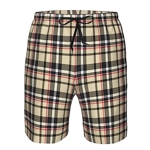 Red Beige Black Buffalo Plaid Men's Swim Trunks Quick Dry Swim Shorts Summer Beach Shorts with Pockets Swimsuit4