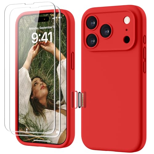 GOODVISH 3 en 1 Funda iPhone 17 Pro Silicona Líquida con Botón Control de Cámara,[2 Protectores de Pantalla], Antigolpes[Protectora Cuerpo Completo], Carcasa iPhone 17 Pro Case 6,3', Rojo