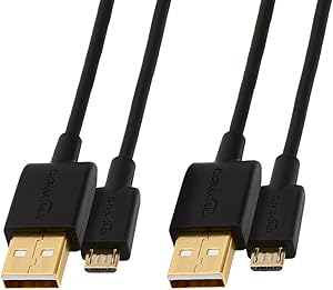 Amazon Basics 2-Pack USB-A to Micro USB Fast Charging Cable, 480Mbps Transfer Speed with Gold-Plated Plugs, USB 2.0, 6 Foot, Black