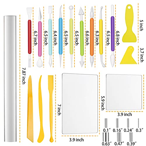 kiniza-24-Pieces-Clay-DIY-Tool-Set-Acrylic-Clay-Roller-with-Acrylic-Sheet-Set-Plastic-Clay-Scraper-Backing-Board-Set-Plastic-Clay-Sculpting-Tools-Clay-Shaping-and-Sculpting-Tool-for-DIY-Craft