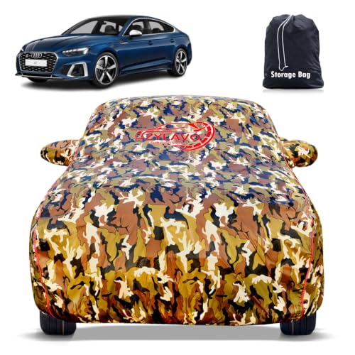 Image of Premium Car Cover for Audi S5 Sportback Model | Waterproof, UV & Dust Protection | Mirror & Antenna Pocket | Triple Stitched, Soft Inner Lining, Belt & Buckle (Jungle Print)