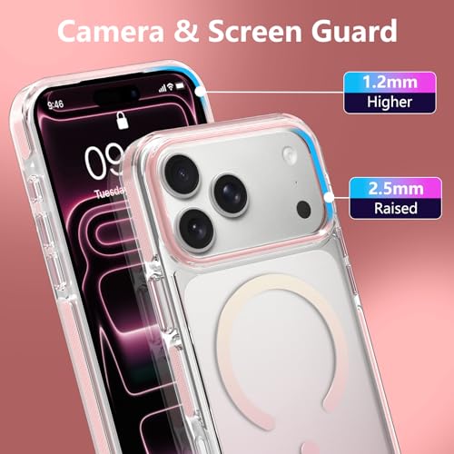 Image of Magnetic Case for iPhone 17 Pro Max [Compatible with Magsafe] [Anti-Yellowing] [1 Screen Protector] Slim Clear Iridescent Case for iPhone 17 Pro Max 6.9 inch 2025, Pink