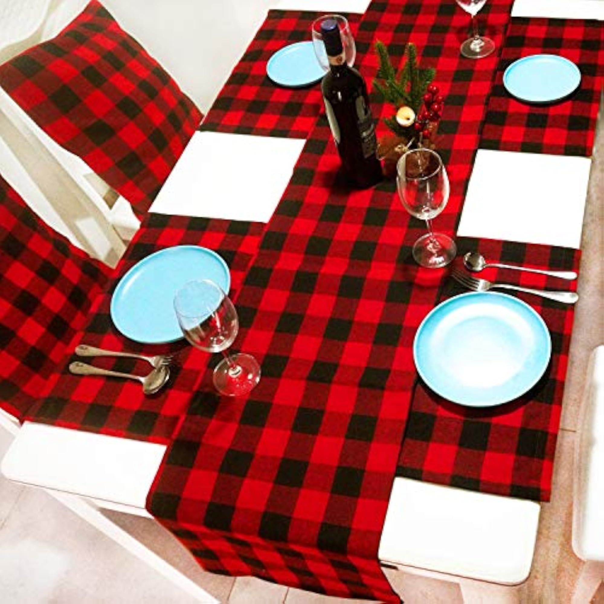 Christmas Table Runner Red and Black Buffalo Check Plaid Double Sided