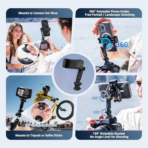 Image of JJC Camera Phone Holder Phone Tripod Mount Adapter for iPhone Smartphone | Cold Shoe Mount for DSLR DJI Osmo Action Osmo 360, Insta360 Ace Pro, GoPro Hero Camera Photography Accessories